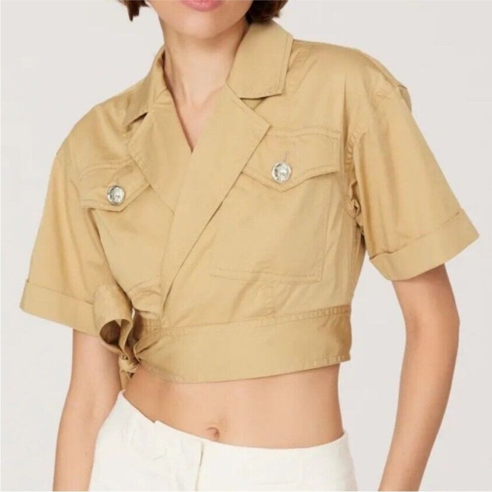 DEREK LAM COLLECTIVE | Tan Reagan Cropped Button Utility Top Women’s Size 38 (6)